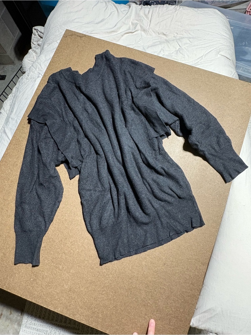 Thread & supply dark gray ruffle long sleeve sweater size medium